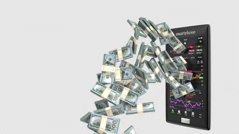 Dollars coming out of Smartphone - 3d render with alpha channel. Stock Footage 201316020