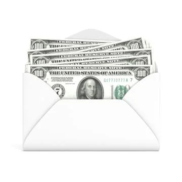 Dollars in envelope. Front view. 3D Stockillustratie