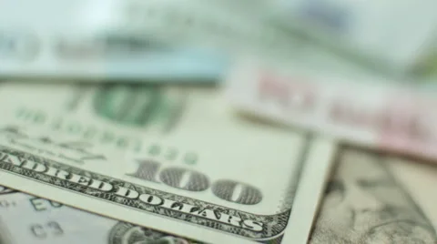 Dollars to Euros, bank notes  Stock Footage 1075849