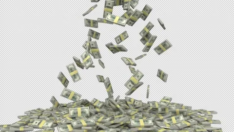 Dollars faling - 3d render with alpha channel. Video stock 167546115