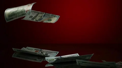 Dollars fall and drift against red light. Stock Footage 326629690