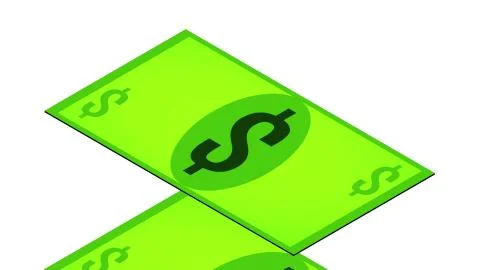 Dollars fall in a pile on a white background, isometric, isolate Illustrazione stock