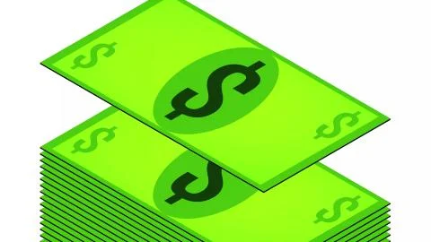 Dollars fall in a pile on a white background, isometric, isolate Stock Illustration