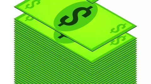 Dollars fall in a pile on a white background, isometric, isolate Stock Illustration