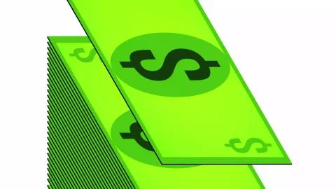 Dollars fall in a pile on a white background, isometric, isolate Stock Illustration
