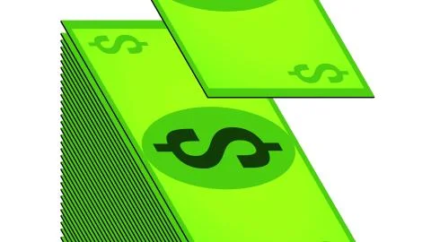 Dollars fall in a pile on a white background, isometric, isolate Stock Illustration