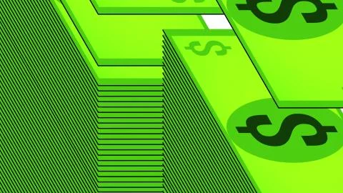 Dollars fall in a pile on a white background, isometric, isolate Illustrazione stock