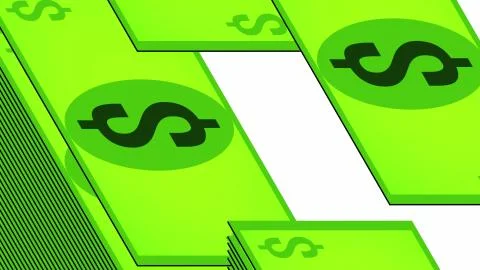 Dollars fall in a pile on a white background, isometric, isolate Stock Illustration