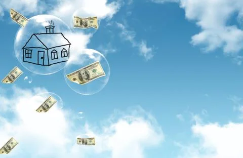 Dollars falling on the bubbles from the sky イラスト素材