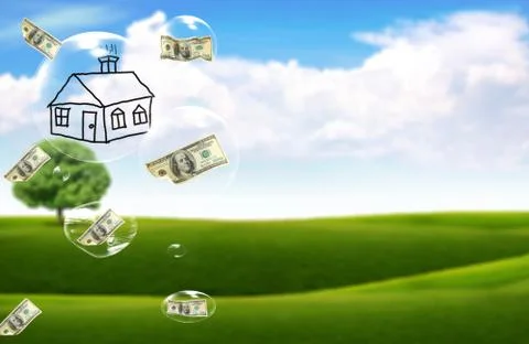 Dollars falling on the bubbles from the sky (select focus ) Stock Photos