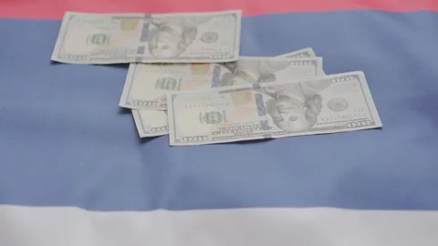 Dollars falling on russian flag Stock Footage 290510997