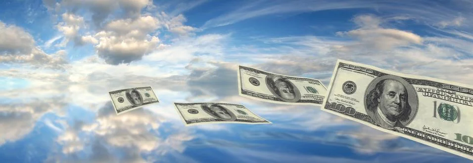 Dollars falling sky Stock Photos