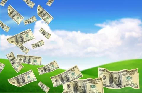 Dollars falling from the sky (select focus ) Stock Photos
