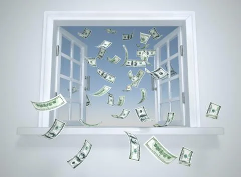 Dollars falling through the window Stock Illustration