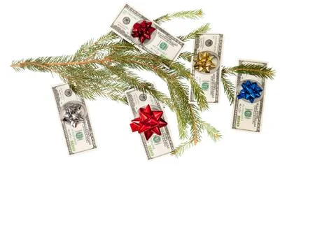 Dollars on fir tree Stock Photos