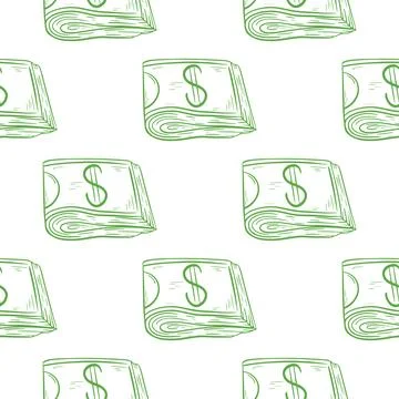 Dollars folded in half hand drawn engraving seamless pattern Stock Illustration
