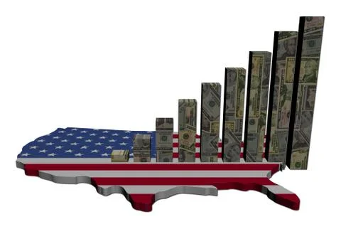 Dollars graph on usa map flag illustration Stock Illustration