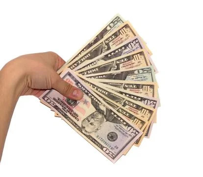 Dollars in hand Stock Photos