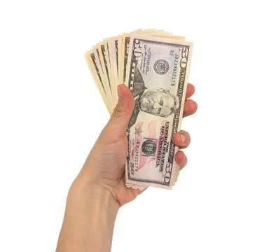 Dollars in hand Stock Photos