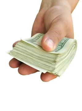 Dollars in the hand on white Stock Photos