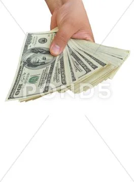 Dollars in the hand on white Stock Photos