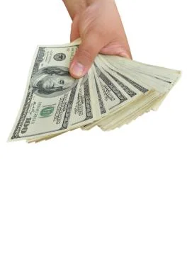 Dollars in the hand on white Stock Photos