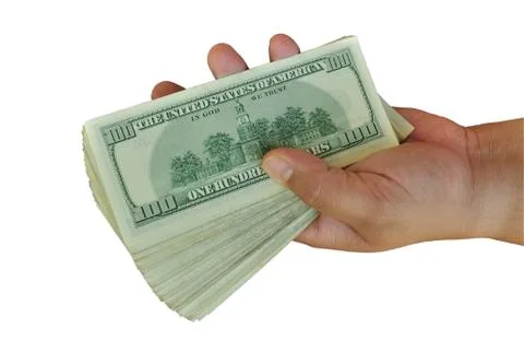 Dollars in the hand on white Stock Photos