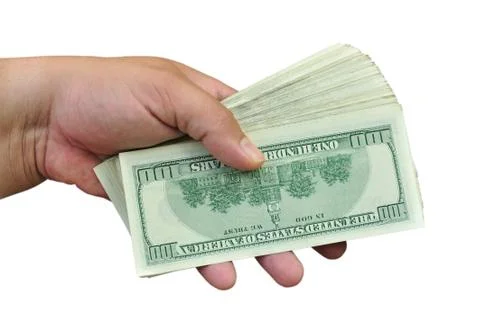 Dollars in the hand on white Stock Photos