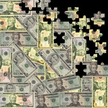 Dollars jigsaw background Stock Illustration