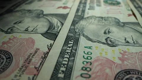 Dollars macro on the table. Many American banknotes close-up. World money crysis Stock Footage 240729958