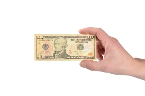 Dollars in a man&amp;#39;s hand isolated on white Stock Photos