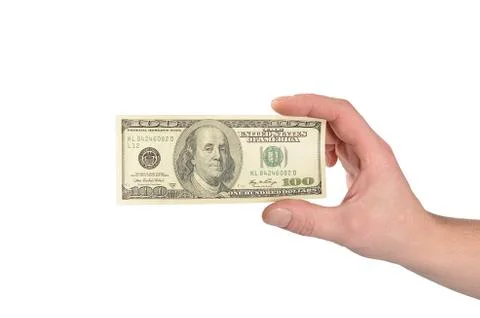 Dollars in a man&amp;#39;s hand isolated on white 스톡 사진
