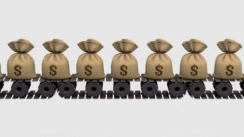 Dollars money conveyor – 3d render looped with alpha channel. Stock Footage 301035159