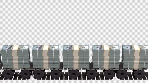 Dollars money conveyor – 3d render looped with alpha channel. Stock Footage 301071594