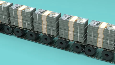 Dollars money conveyor – 3d render looped. Stock Footage 303625491