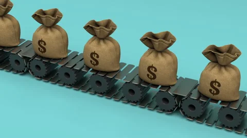 Dollars money conveyor – 3d render looped. Stock Footage 303826683