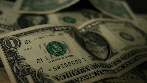 Dollars money set Slow Pan With Shallow Dof. Dollar bills, money background. Stock Footage 109377675