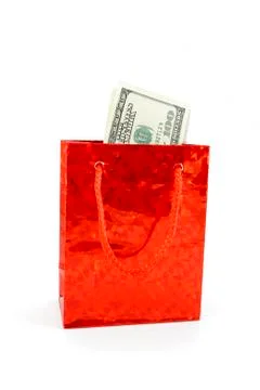 Dollars in a red bag Foto stock