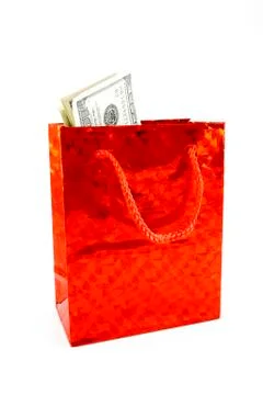Dollars in a red bag Stock-Fotos