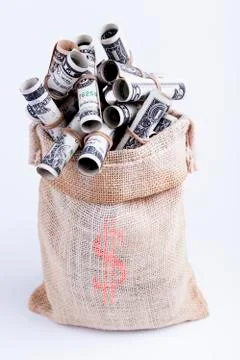 Dollars in sack Stock Photos