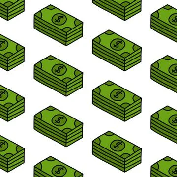 Dollars seamless doodle pattern, vector color illustration Stock Illustration