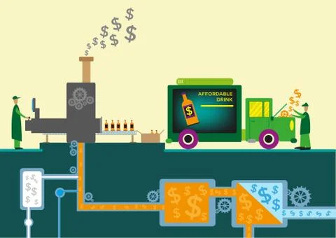 Dollars Symbols Flowing from Processing Machines Stock Illustration