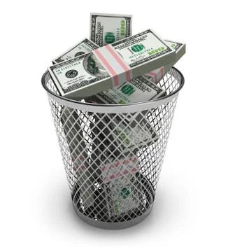 Dollars in the trash bin Stock Illustration