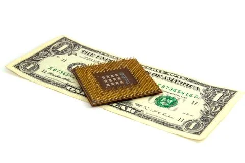 Dollars under processor expensive electronics isolated Stock Photos