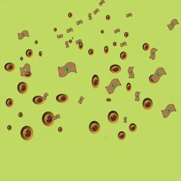 Doller falling concept on yellow background. Dollar note flying in the air. Stock Illustration