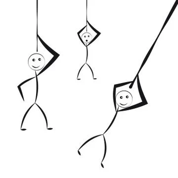 Dolls on rope on white background Stock Illustration