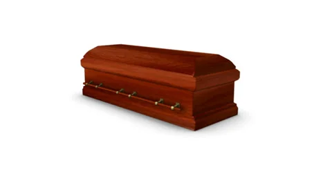 Dolly back diagonally from single Coffin revealing many Coffins (Wood)  Stock Footage 37089535