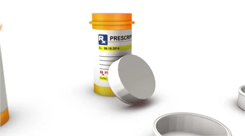 Dolly back diagonally from single Empty Pill Bottle revealing many Bottles  Stock Footage 39884612