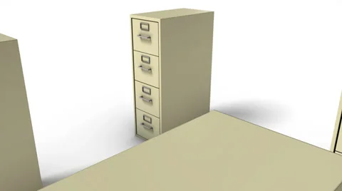 Dolly back diagonally from single File Cabinet revealing many Cabinets (Beige) Stock Footage 31909897