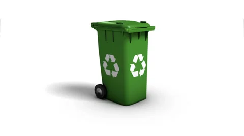 Dolly back diagonally from single Recycle Bin revealing many Stock Footage 33401635